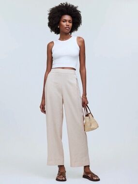 Madewell Pull On Straight Crop Linen Blend Wide Leg Pants Flax SZ 2